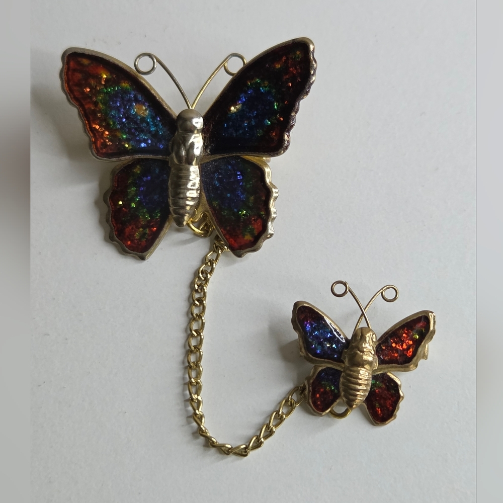 Colorful Vintage Butterfly Brooch Set